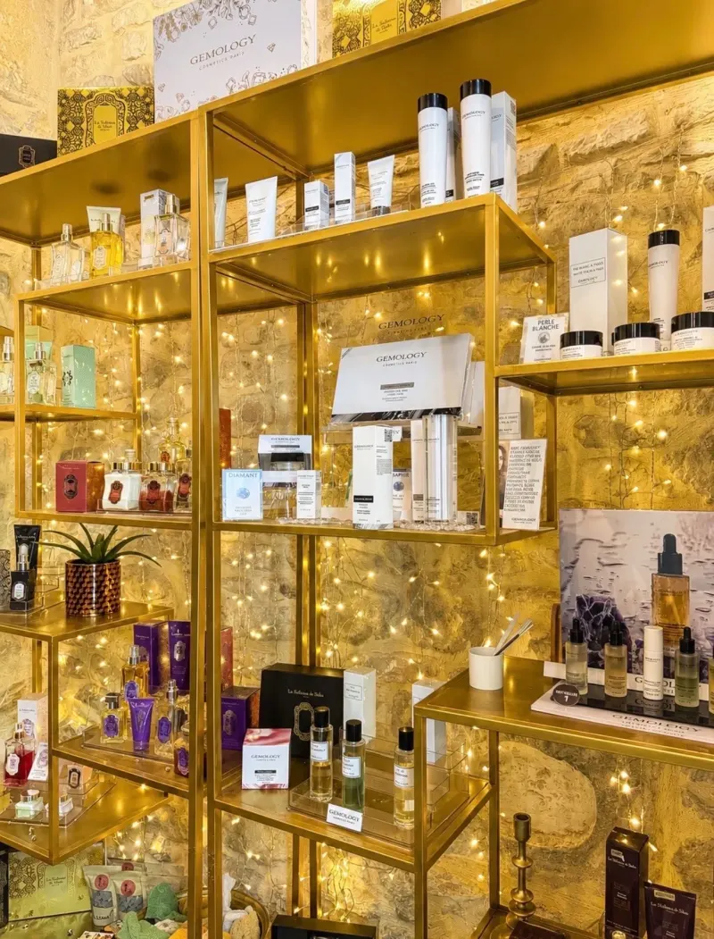 Shelves of Gemology and La Sultane de Saba care products